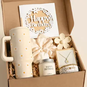 Birthday Gifts for Women Teen Girl - Cute Teen Girl Gifts with Daisy Tumbler - Happy Birthday Box for Women Her Sister Best Friend Daughter Female of All Ages (Off white)