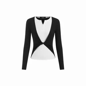 Cider Colorblock Twisted Long Sleeve Top Dealsforyou