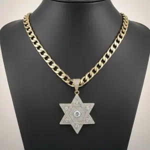 Gold Plated Star of David Pendant 234 Necklace with Cuban 226 Chain Fashion Jewelry for Men and Women