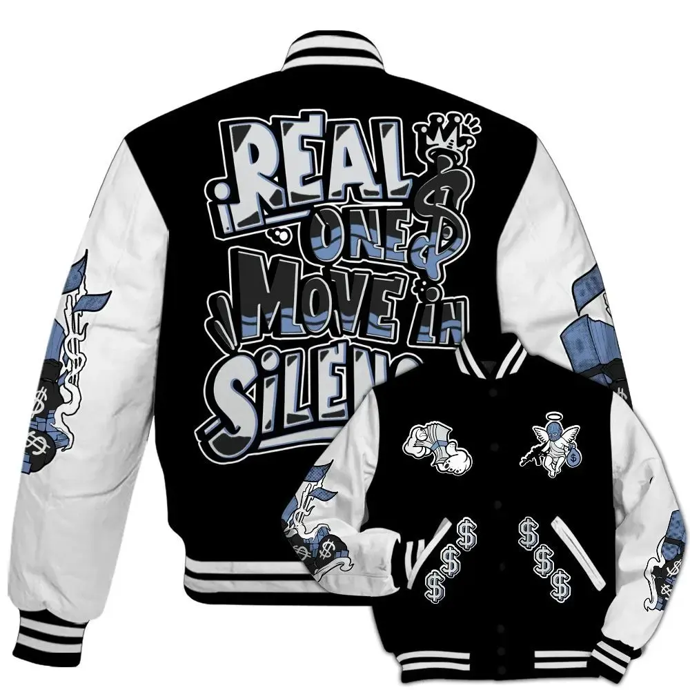 Dunkare Mid Space Jam 1s Varsity Jacket - Ones Move In Silence Graphic All Over Print Letterman Jackets, Baseball Football Jacket, Varsity Sportwear Style