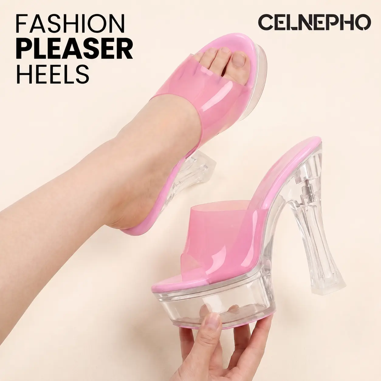 CELNEPHO Womens Heeled Sandals Pleasers Heels Rose Clear Platform Open Toe Stiletto Heel Pumps For Women High Heels Comfy Easy Slip on Y2K Sandals for Wedding Stripper Heels Party Pole Dance Work Casual Dating Summer Fashionable Slides Dress Sandal Shoes