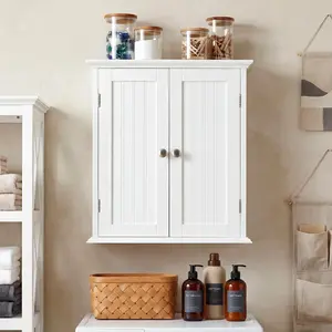 Wall Mounted Storage Cabinet With Fixed Shelves, Magnetic Door Catch, Premium Wood Construction With Elegant Metal Handles, Dust Proof Design For Bathroom Bedroom And Entryway Organization