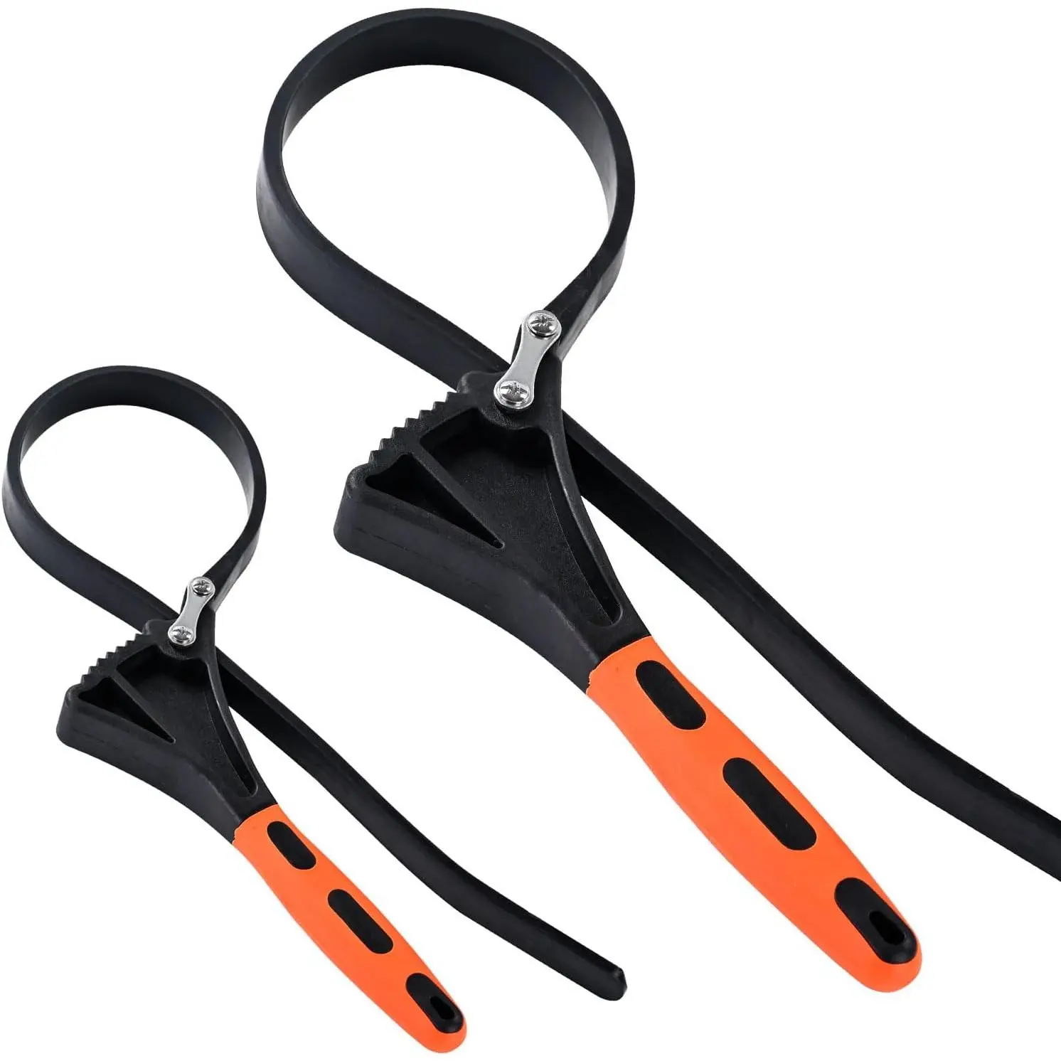 Heavy Duty 2-Piece Adjustable Rubber Strap Wrench Set (4" & 6") - Strong Grip, Non-Slip Ergonomic TPR Handle, Secure Screw Buckle for Plumbers, Automotive Tasks - Oil Filter, Pipe, Jar Opener Removal