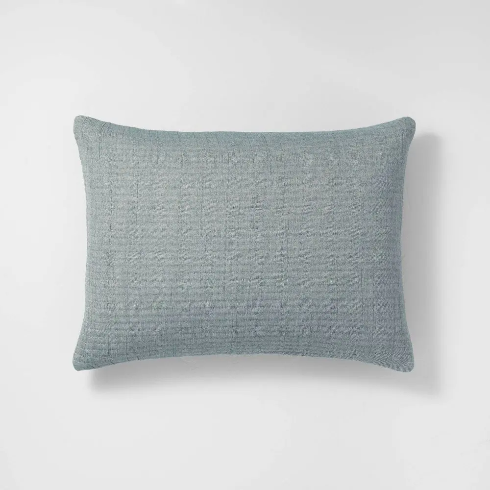 King Reversible Textured Cotton Chambray Coverlet Sham Dark Teal Blue - Casaluna: Jacquard Weave Zipper Closure OEKO-TEX Certified
