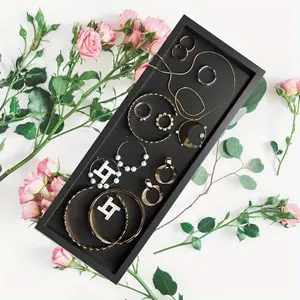 Bathroom Vanity Tray Black Decorative Tray For Counter, Bathroom Silicone Storage Tray, Kitchen Sink Tray, key accessory storage tray, dressing table tray, Dresser Countertop Decor Rectangle Wooden Organizer Gift Racks