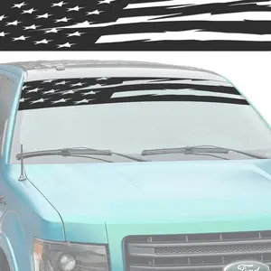 Matte Black Die-Cut Tattered Flag Banner Visor 12"x64" Car Sticker