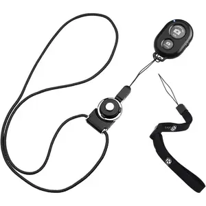 Camera Shutter Remote Control With (R)  Technology, Black - Wrist Strap + Lanyard (Detachable Ring Mount) - Capture Pictures/Video Wirelessly up to 30 ft (10 m)  /Android