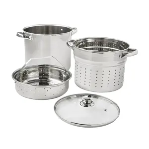Stainless Steel 4-Piece Cooker Multipot Set - 8 QT with Multi-Functional Cooking Appliances - Cookware
