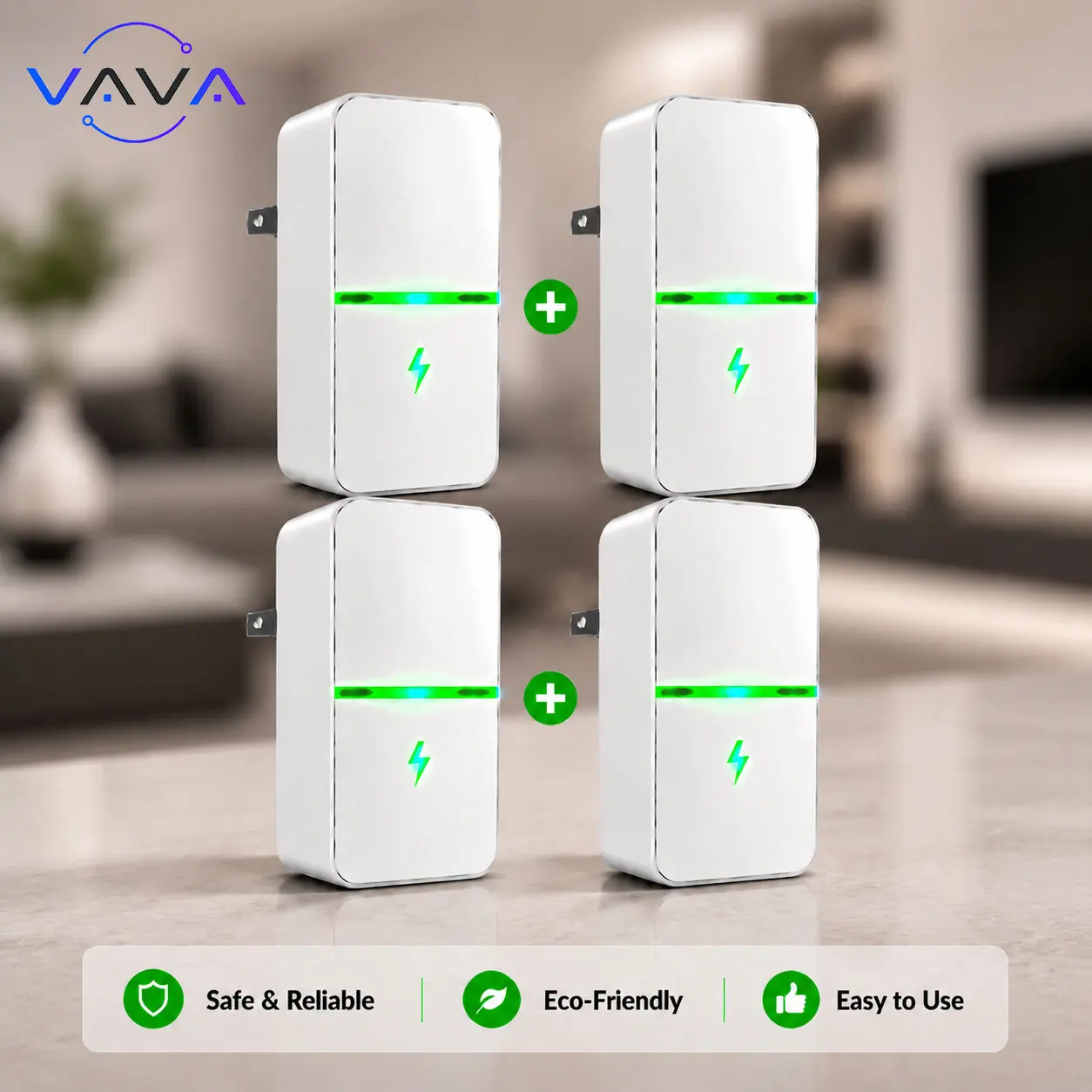 4-Pack Plug-In Device with US Plug, Compact Design with Indicator Light, Suitable for Home and Office Use, 90–250V Compatible