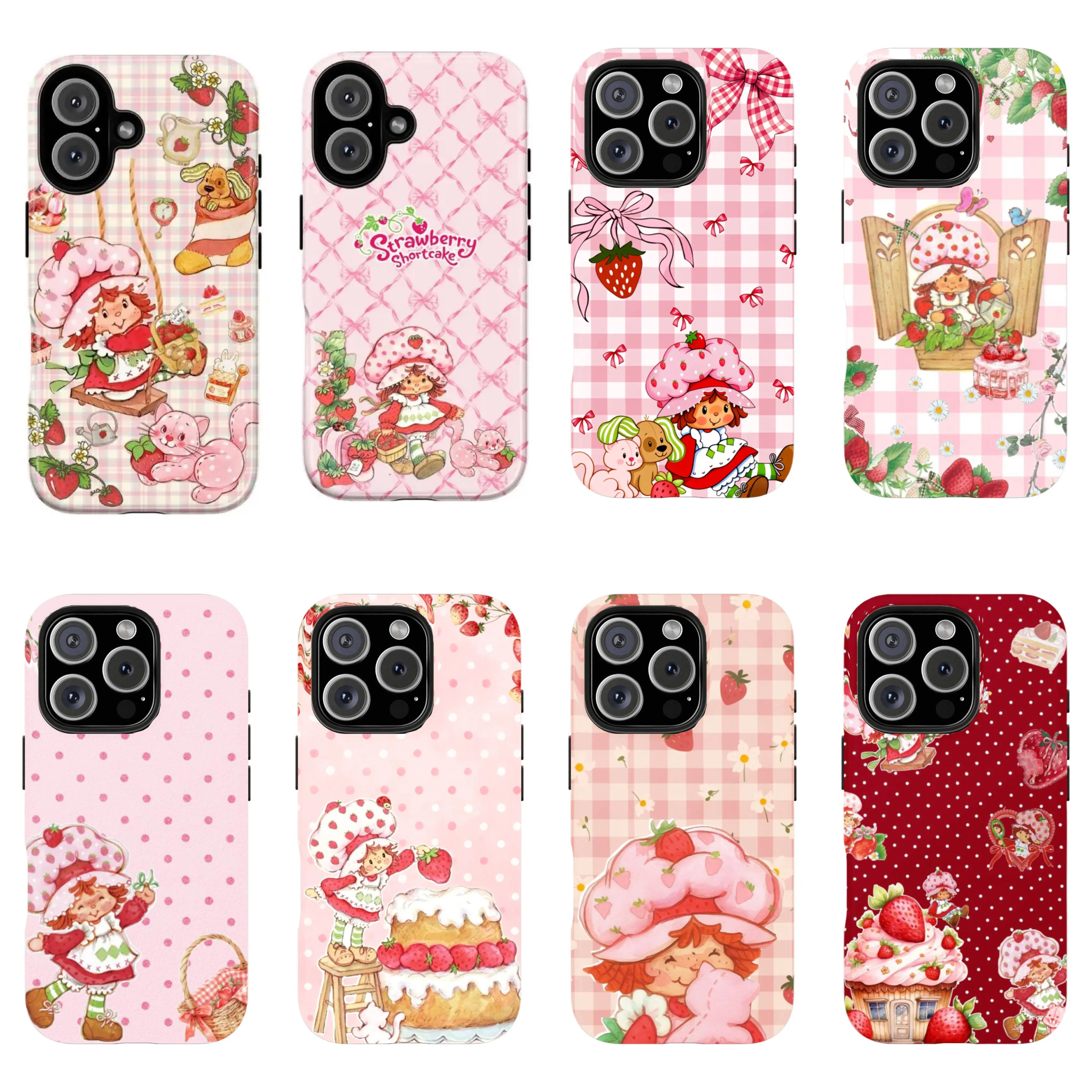 Strawberry Sweetheart Playful Phone Case, Retro 90s Pink Phone Case, Compatible with iPhone 17/16/15/14/13/12/11 Pro Max/Plus and Samsung Galaxy S23FE/22/23/24/25. Cute Pastoral Cartoon Hard Case, Y2K Soft Girl Style, a perfect girly gift for her.