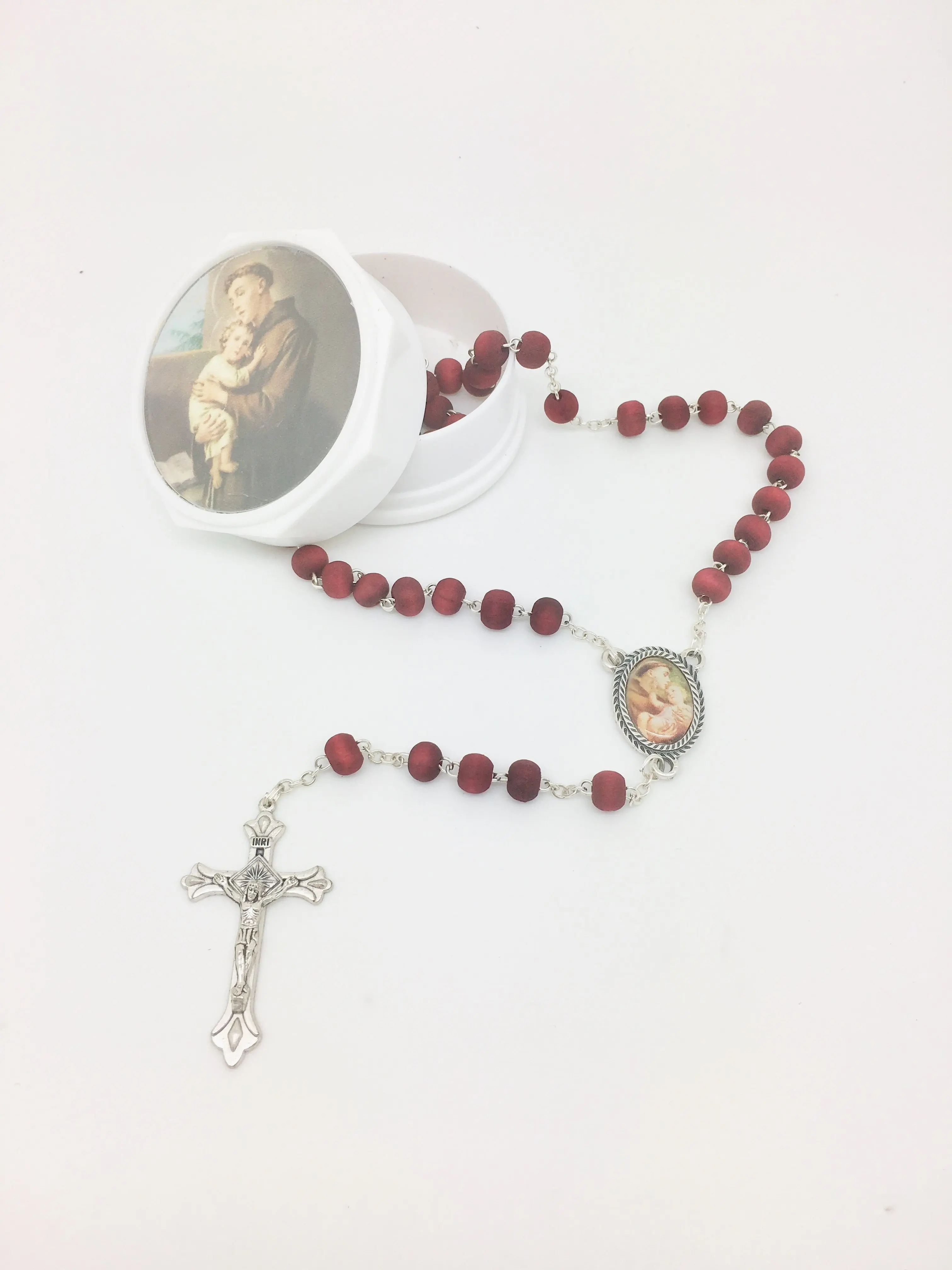 St. Anthony Wood Rose Scented Rosary in Matching Box