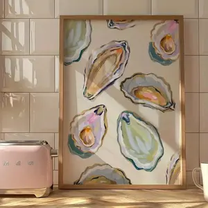 Oyster Shell Art Print Poster, Unframed Abstract Seaside House Wall Decor, Modern Classic Ink Canvas, Living Room Bedroom Kitchen Bathroom Classroom Decoration