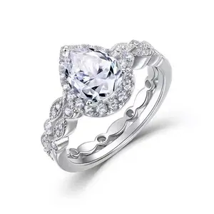 2024 New Style Vintage Artificial Diamond Ring, 2 Counts Fashion Engagement Ring for Women, Trendy All-match & Exquisite Jewelry for Birthday Gift Teardrop Bridal Rings