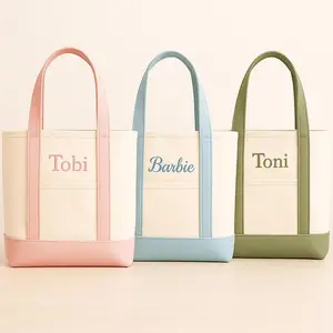 Personalized Embroidered Canvas Tote Bag - Custom Name Bag, Large Gift Tote for Bridesmaid, Teacher, Wedding, Birthday, Lightweight, 12oz Heavy-Duty Canvas, Reinforced Bottom & Handles, Front Pocket for Extra Storage