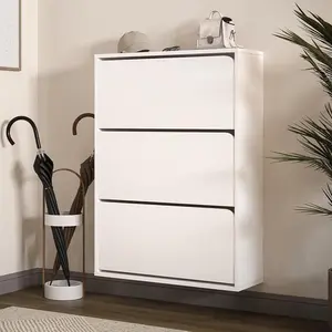 Oak Floating Cabinet - Entryway Shoe Storage With 3 Flip Drawers