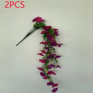 2 pieces of artificial hanging flowers, Artificial wisteria flowers, Eucalyptus morning glory trailing vines, UV protection, realistic green plants, suitable for indoor and outdoor use, ideal for decorating courtyards, porches, gardens