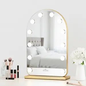 Vanity Mirror with Lights 20.5" L x 13" W Arched LED Makeup Mirror Gold Smart Touch Control Dimmable 3 Modes Light USB Chargeable Adjustable Brightness Presets for Cosmetics Storage & Decoration