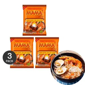 MAMA Thai Instant Noodles Tom Yum Shrimp Flavor 3 Pack Authentic Spicy Thai Soup 3.17oz Each  Food