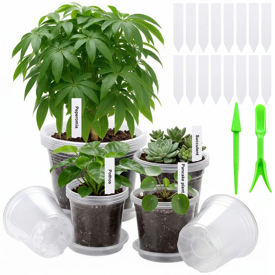 Zalovvi  Nursery Clear Pots for Plants with Drainage Holes, 5/6/7/10 Inch Plant Pots for Planting,Matching Saucers & Plant Labels