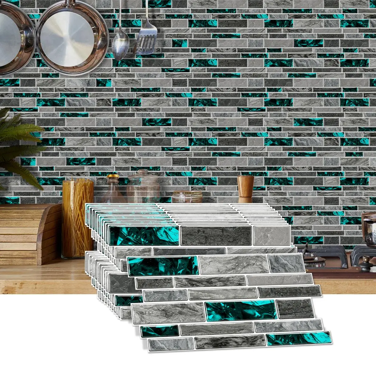 Mosaic Self-adhesive Tile Sticker, 12/24/48pcs Striped Marble Vinyl Bathroom Kitchen Home Decor Wall Stickers, DIY Seamless Splicing Sticker, Kitchen Bathroom Decoration, Stick on Backsplash