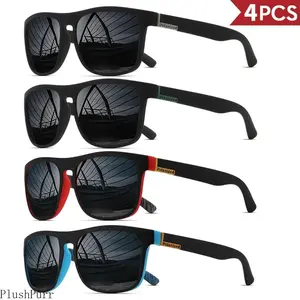 4 Pack Polarized Sports Outdoor Sunglasses, Unisex Square Retro Design with Featherlight Polycarbonate Frame and UV400 Protection