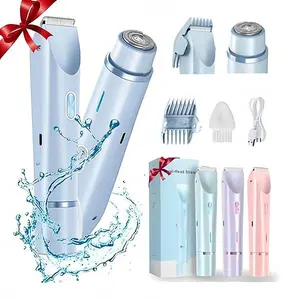 Women's 2-in-1 Electric Bikini Trimmer & Body Shaver - Dual Head Hair Removal Tool, Waterproof Rechargeable Wet & Dry Razor for Body and Facial Hair, Double-Ended Trimmer Shaver, Personal Grooming Essential