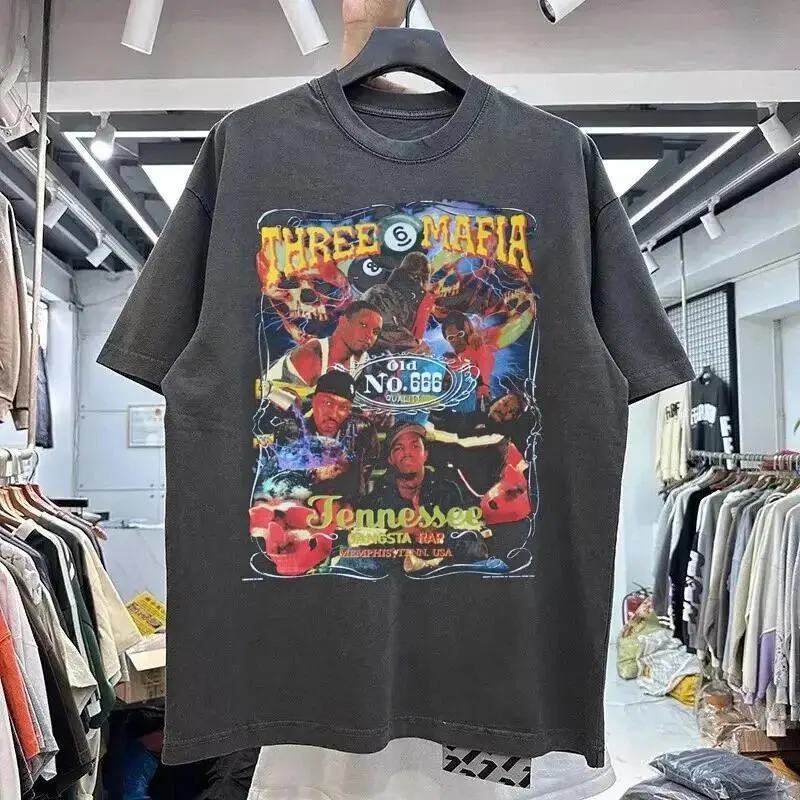 Three Six Mafia No.666 Basic Style Black Unisex T shirt Reprint For Men Women