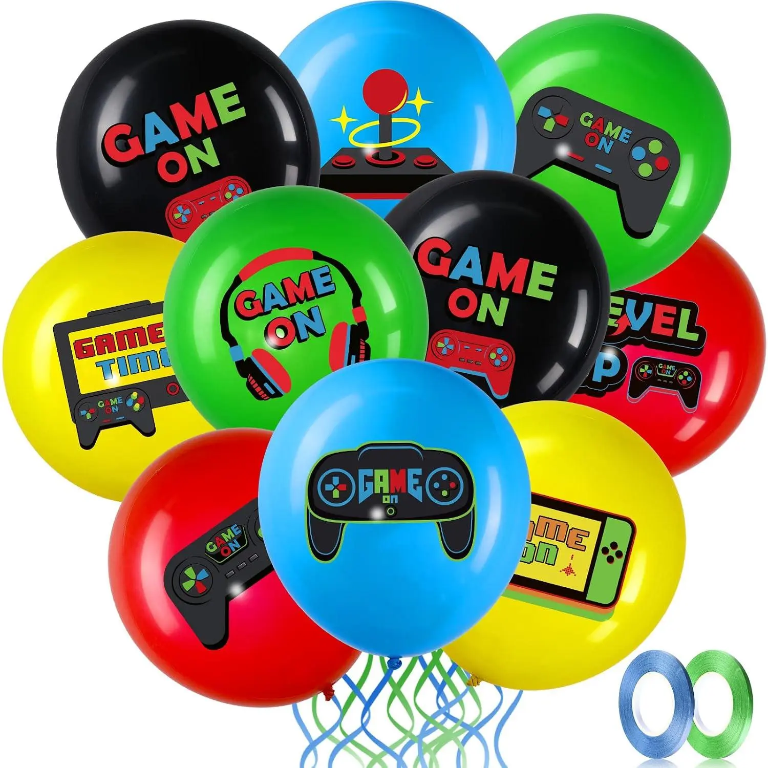 45 Pieces Video Game Latex Balloons, 12 Inch Gaming Gamer Birthday Party Decorations For Kids' Party Boys Video Game Party Game Night Party Game On Party Level Up Party Supplies, Blue,Green