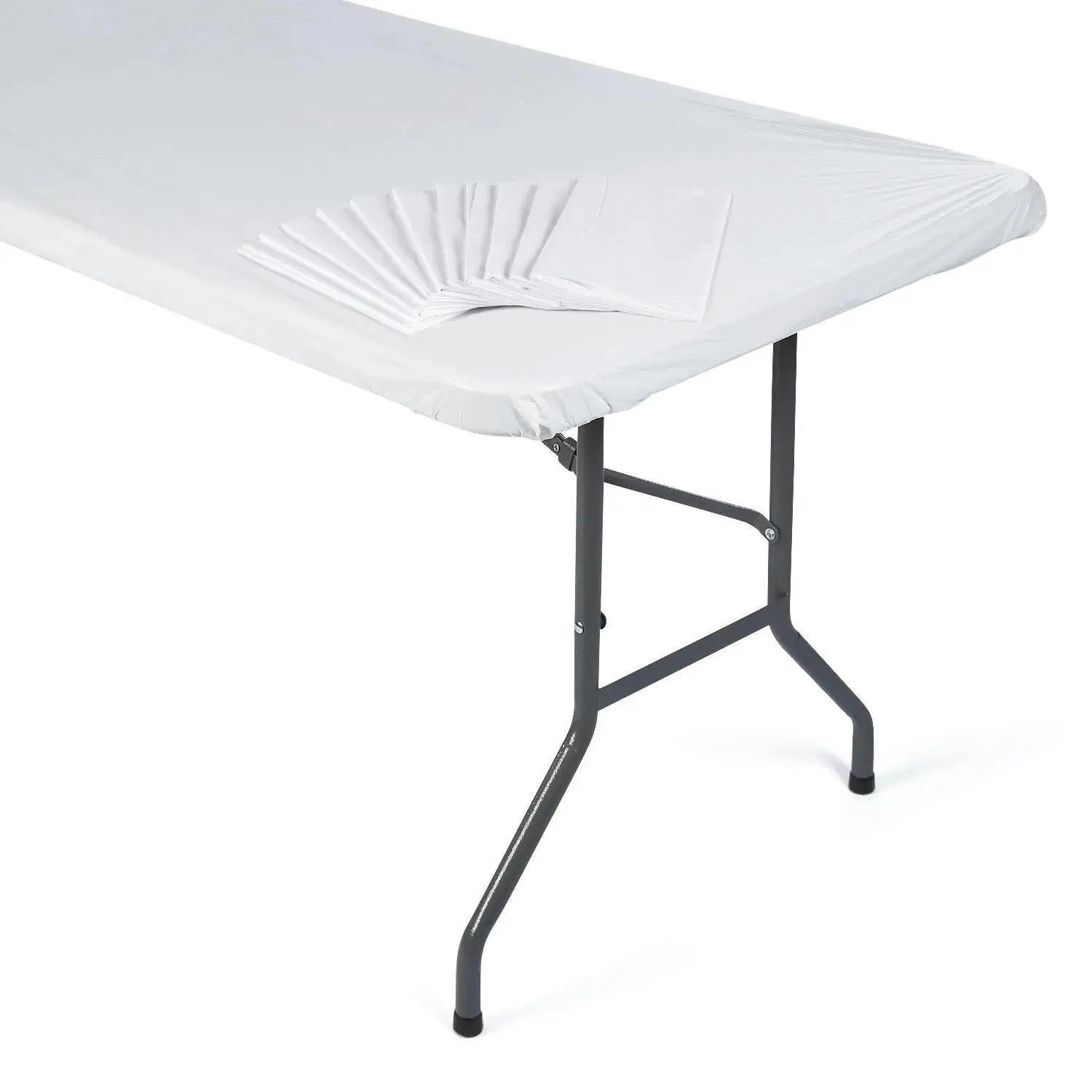 Disposable White Fitted Rectangle Plastic Tablecloths, 12-Pc Bulk Pack, 3 ft. x 6 ft. Size, Ideal for Banquet Spaces & Birthday Parties, Creates Clean & Polished Look