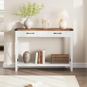 Narrow Console Table with 2 Drawers, Thin Sofa Table with Storage Shelf, Accent Wood Entryway Table for Hallway, Bedroom, Living Room, Foyer