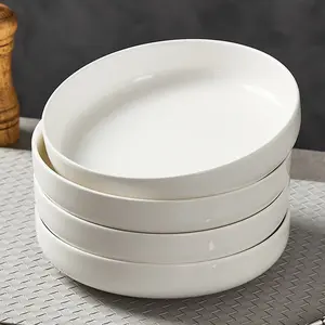 Polar Wide Flat Pasta Bowl Set (4 Pieces), Ceramic Pasta Bowls, 8.2 Inch Dinnerware, Microwave and Dishwasher Safe, Perfect for Salads and Main Courses