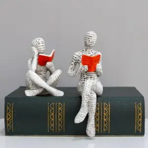 Reading Man & Book Design Resin Ornament, 1 Count Creative Book Themed Desktop Decoration, Home Decor for Living Room Bedroom Study Room, Cute Collectible Figurines