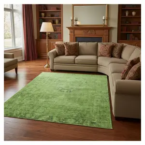 HomeRoots 654861 9 x 12 ft. Artichoke Green & Gray Oriental Washable Machine Made Rectangle Area Rug with UV Protection