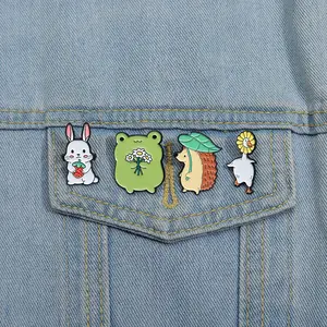 4pcs Cute cartoon brooch animal hedgehog rabbit frog goose collar needle clothing accessories metal badge