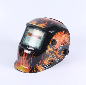 Auto Darkening Welding Helmet - Flaming Skull Design, Solar Powered Welding Hood with 2 Sensors - Adjustable Shade 4/9-13, 3.66"x1.69" View - Safety Welder Mask