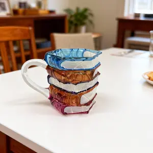 Ceramic Innovative 3D Painting Book Mug Unique Stacked Coffee Cup Perfect Gift for Literature Lovers Creative Colorful Book Gift Ideal for Christmas TikTokShopBlackFriday Reuse Reusable