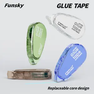 Glue tape with refillable design, each refill 39.37 ft long. Set includes main body and refills. Perfect for journaling,scrapbook,schoolwork, kids' crafts and office sticking.