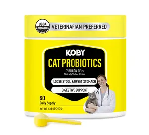 Koby Cat Probiotic – Made with Clean USDA Organic Ingredients for Gut, Digestive, Skin & Immunity – Cat Food Topper - Vet Preferred Probiotics for Cats of All Ages – 7 Billion CFUs, 60 Servings