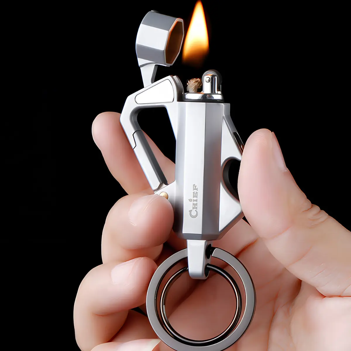 Fashionable Alloy Keychain, Multi-Functional EDC Gear with Kerosene Lighter and Bottle Opener - Great Gift for Men, Unisex Car Key Accessory for Outdoor Travel, Prom, Guys Gifts, Rock Climbing, Memorial Day, Car Key Accessories, Plain, Car Guys Accessorie