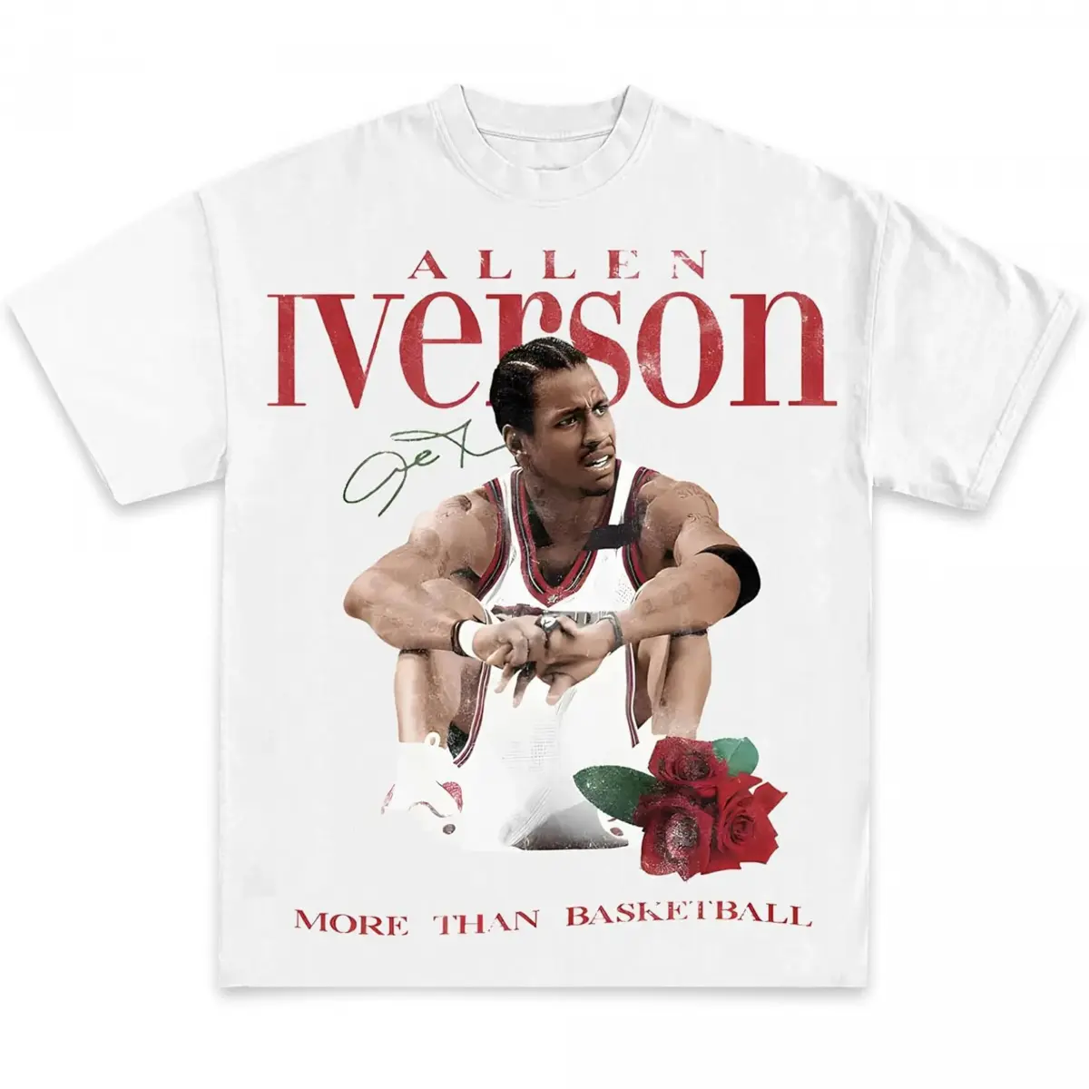 Women's Soft Drape Vintage Graphic T-Shirt - Allen Iverson More Than Basketball Digital Print, Round Neck, Short-Sleeve, God's Plan Retro Heart Hands, USA Mexico Flag, Unisex Boxy Fit Women's Clothes, T Shirts, Graphic Shirts