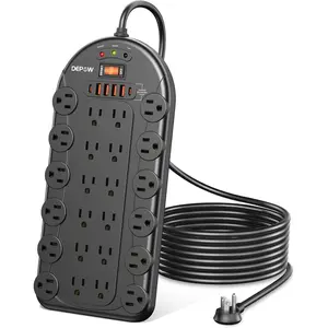 Power strip 24 ac outlets 1875w15a with 6 usbs 2 usbc ports etl listed surge protector joules 8 ft heavy duty flat plug extension cord wall mountable for home office black
