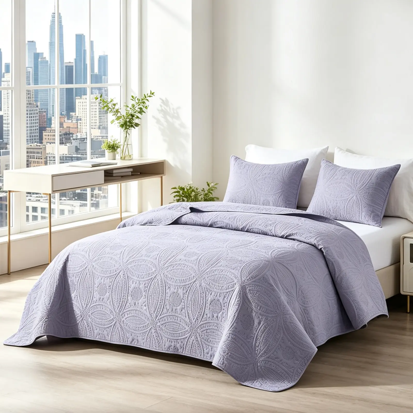 Queen 3-Piece Coverlet Set Ultrasonic Quilted Lightweight Bedspread with 2 Pillowcases Soft Breathable All-Season Wrinkle-Resistant Machine Washable Back to School Dorm Essential