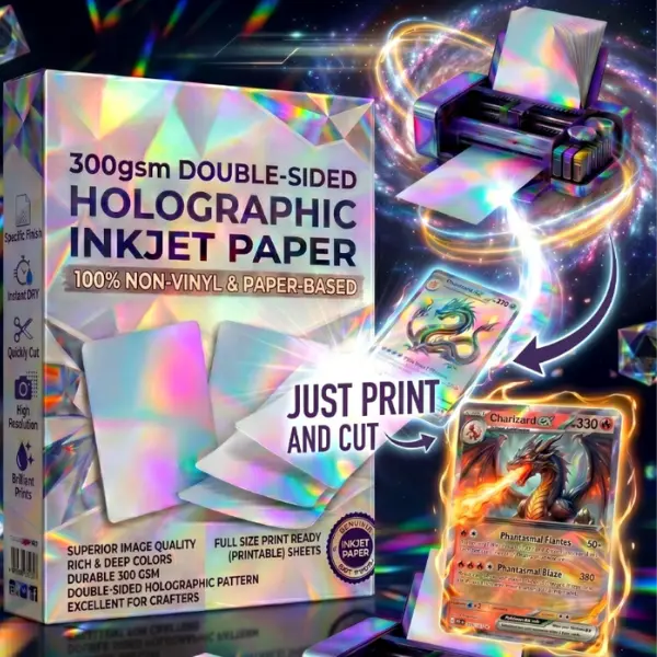 Holographic Foil Paper for Inkjet Printers, Double Sided A4 Printable Cardstock for DIY Trading Cards, TCG & MTG Proxies, Rainbow Silver Gold Holo Card Stock for Card Making & Scrapbooking, No Vinyl No Laminator