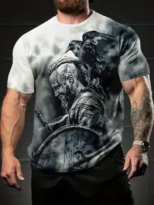 Men's 3D Digital Print T-Shirt Menswear, Casual Fitted Short Sleeve Round Neck, 100% Polyester, Perfect Holiday Gift for Men