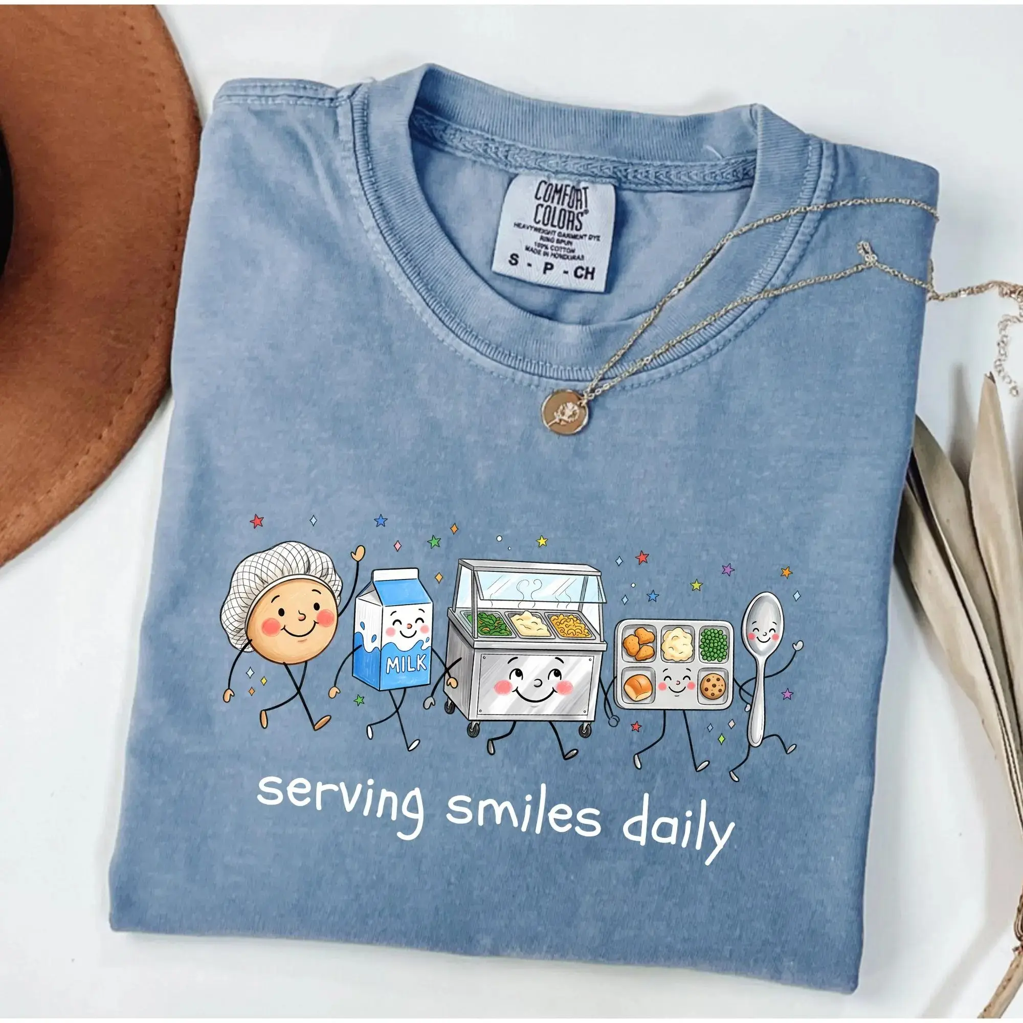 School Lunch Shirt Serving Smiles Daily Cafeteria Worker Gift Lunch Lady Comfort Colors Tee