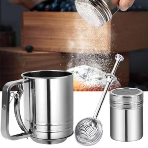 Flour Sifter Stainless Steel, 3 Cup Flour Sifters for Baking, 3 in 1 Sifter for Baking with Powdered Sugar Shaker Duster, Flour Shaker Duster for Baking Cakes, Pastries, Pies, Cupcakes and Desserts Utensils Bakeware