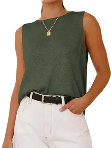 BTFBM Women's Sleeveless Sweater Vest 2026 Summer Casual Loose Fit Lightweight Ribbed Knit Crew Neck Ribbed Tank Top