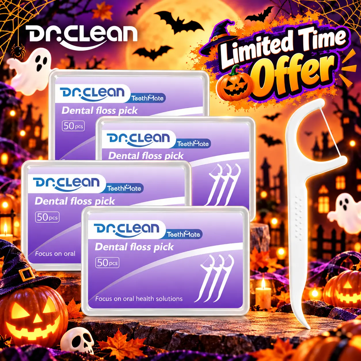 Dr.Clean Unscented Non-Medical Dental Floss Picks, 200-Pcs Durable 2-in-1 Portable Plastic Toothpicks with Nylon Floss, Daily Use Oral Care for Teens Adults, PP Gift Box for Outdoor Dining, Cleansing & Fresh Breath Support