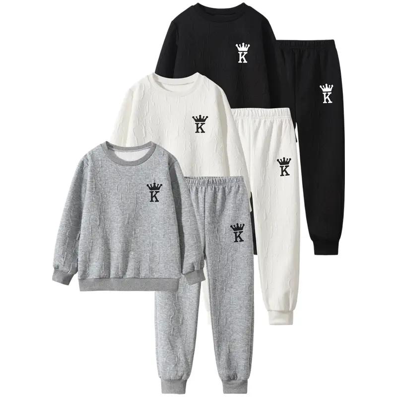 Boys' 6-Piece Autumn & Winter Sports Clothing Set, 3-4 Years/4-5y/3-14y Letter-Printed Long-Sleeve Pullover & Jogging Pants, Fashion Casual Matching Outfit Set for Youth