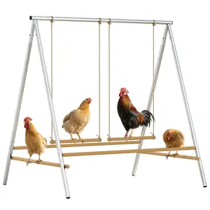 PawHut Chicken Perch for Coop, Chicken Roosting Bars with 2 Adjustable Swings, Coop Accessories for Farm, Backyard, Silver
